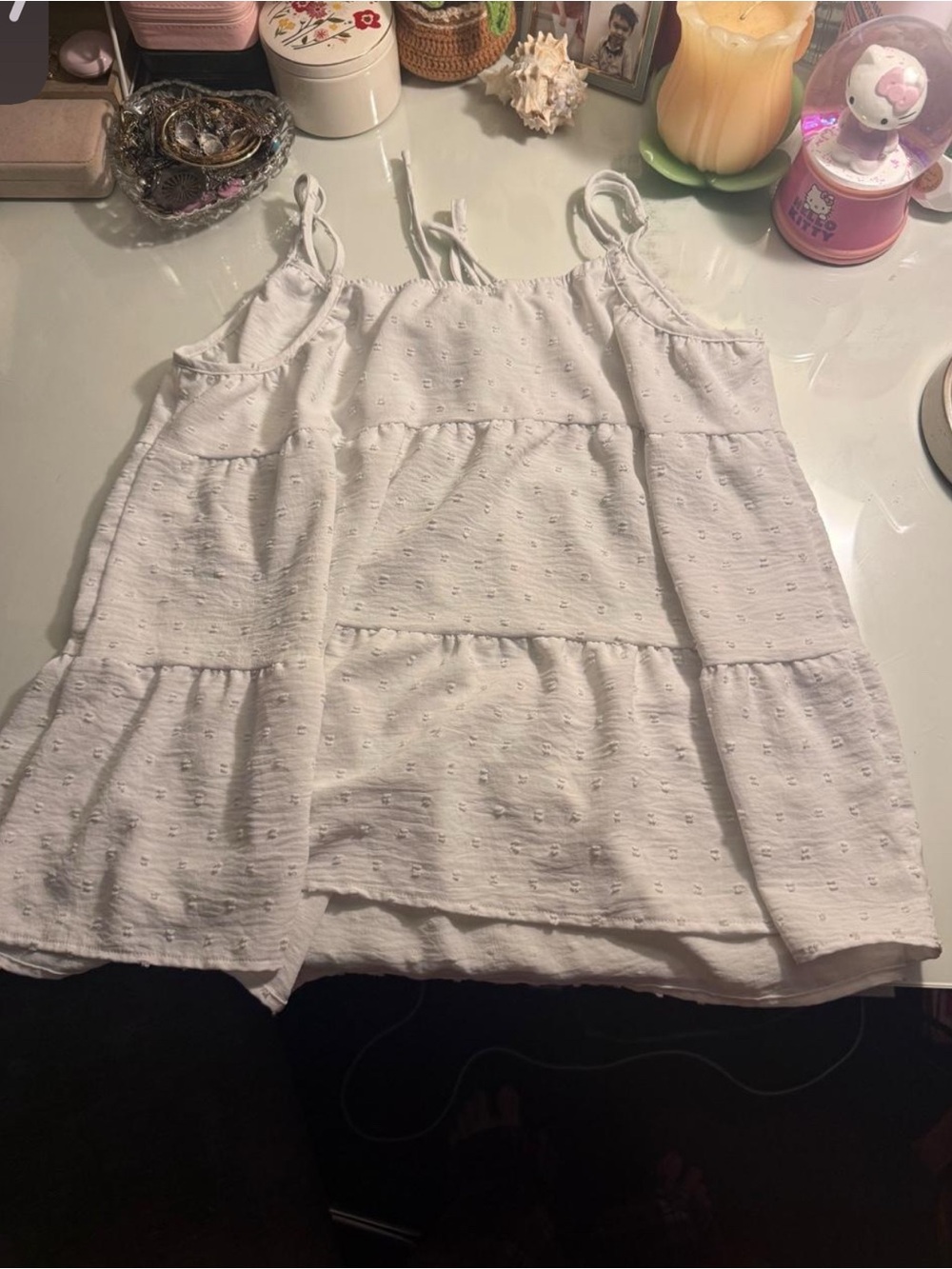 White Swiss Dot Tiered Babydoll Cami
Top Size M